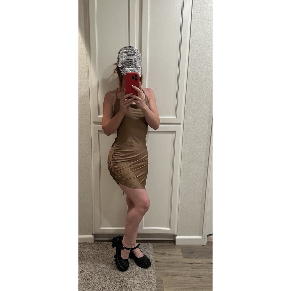 mistyrose Brown Ruched Mini Dress